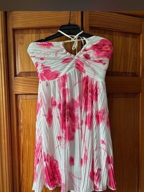 White & Pink Floral Halter Summer Dress